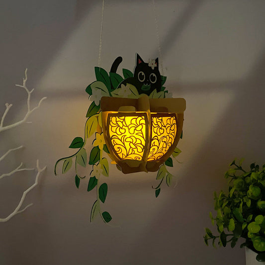 Cat Plants Pot - 3D Paper Cut Lantern File - Cricut File -