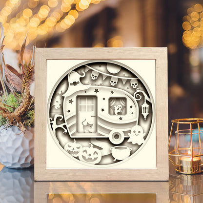 Halloween Camper – 3D Halloween Paper Cut Shadow Box File - Cricut File - (8x8 inches) -