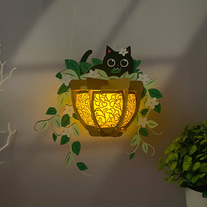 Cat Plants Pot - 3D Paper Cut Lantern File  - Cricut File  -